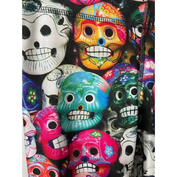 Terez Dia De Los Muertos Performance Cropped Skull Leggings Small - Picture 6 of 10